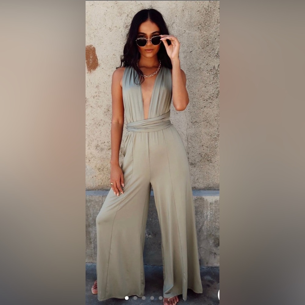 California Coast Olive Wrap Top Jumpsuit